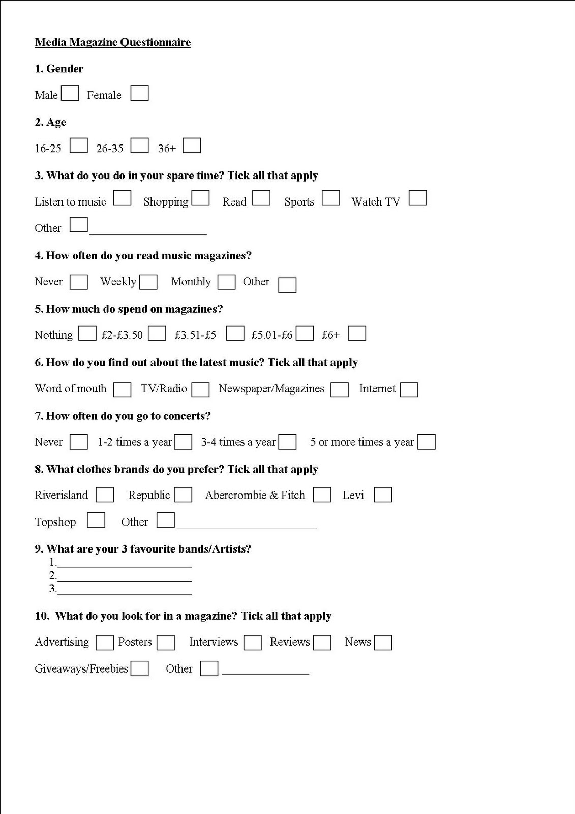 Media Blog Media Magazine Questionnaire & Analysis