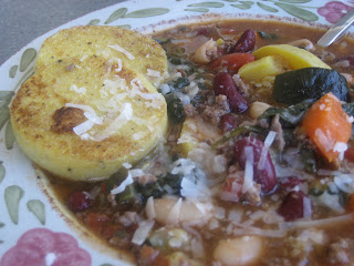 minestrone with crisped polenta rounds