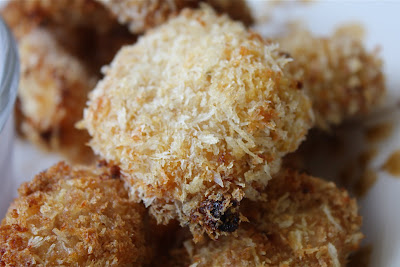 plate of crispy chicken bites close up