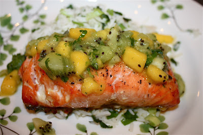 Cedar Plank Grilled Salmon with Tropical Fruit Salsa