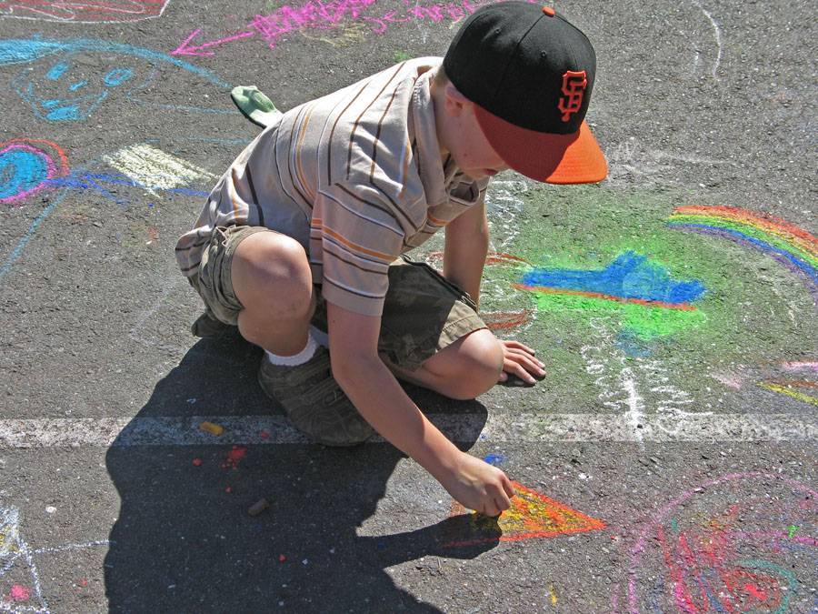 Drawing on Earth Chalk Drawing at Franklin Elementary School, Alameda CA