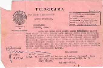 Telegrama Secretaria de Relacions Exteriors Habana, Cuba