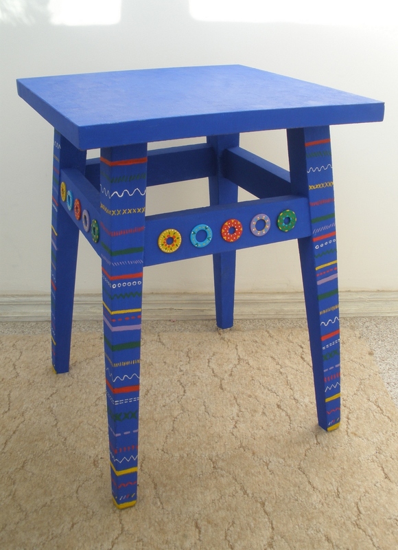 My Art Glass World Blue Handpainted Stool