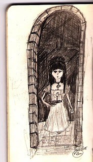 Sketch of girl in doorway by Tony Sarrecchia