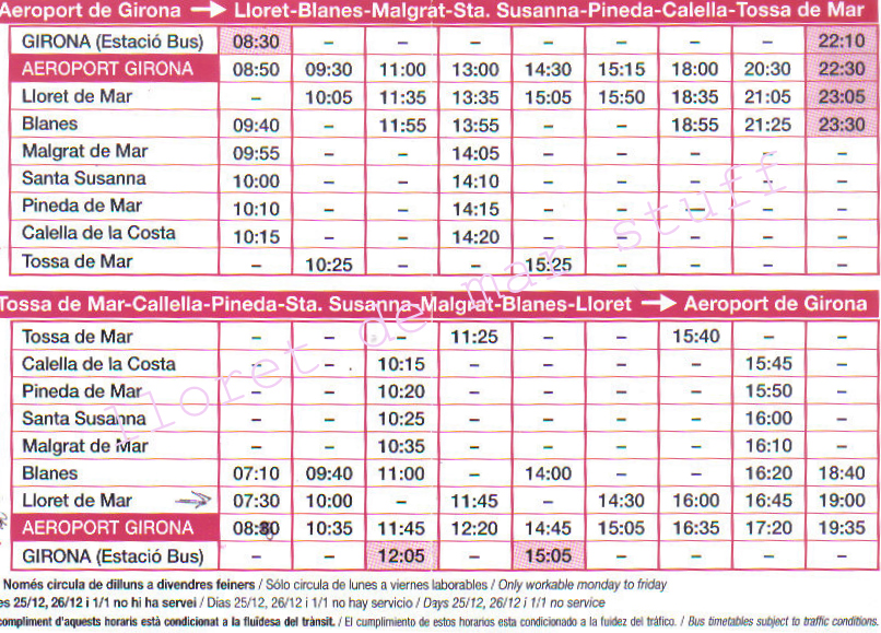 Bus Von Girona Nach Lloret De Mar Lloret de Mar Stuff: Lloret de Mar - Girona Bus Timetable