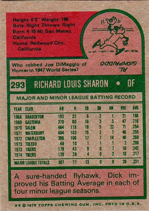 1975 Topps (it's far out, man) 293 Dick Sharon