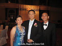 Newlywed Michelle and Eugene with Jason Geh, the wedding music band manager