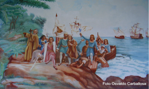 Pintura del Desembarco de Cristobal Colon, en la Ofinica del Hno. Director.