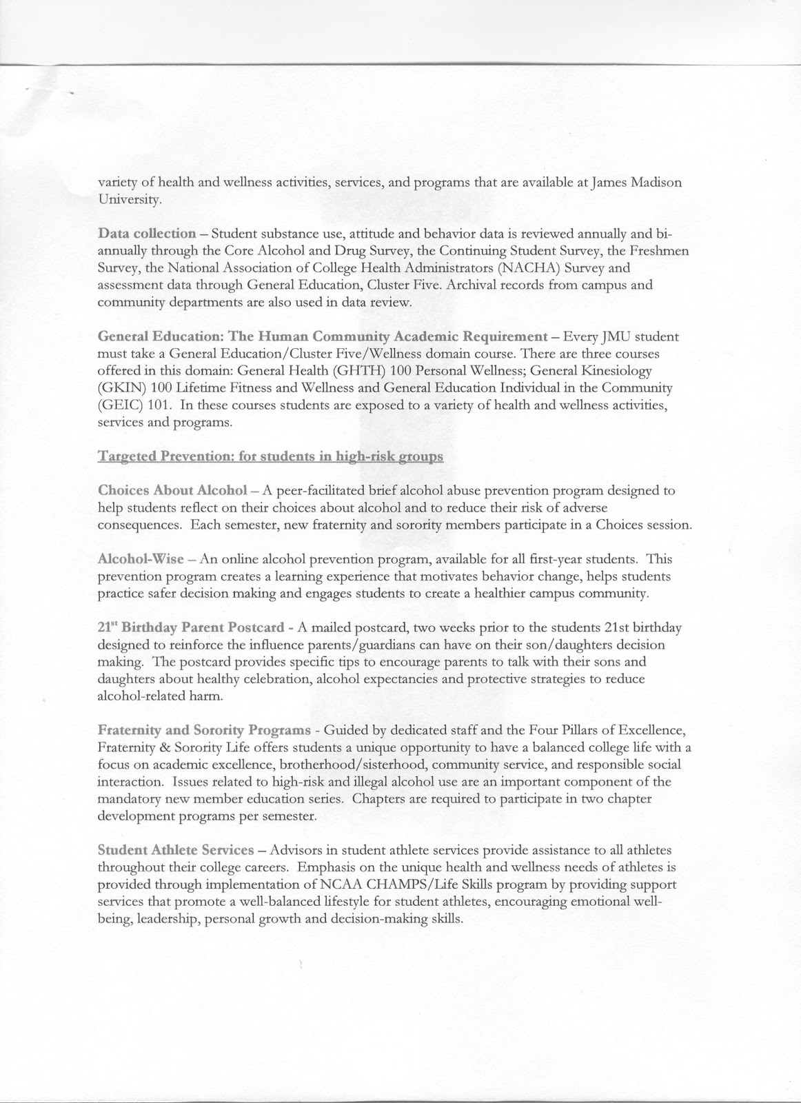 JMU Negative Alcohol Culture JMU Prevention Summary