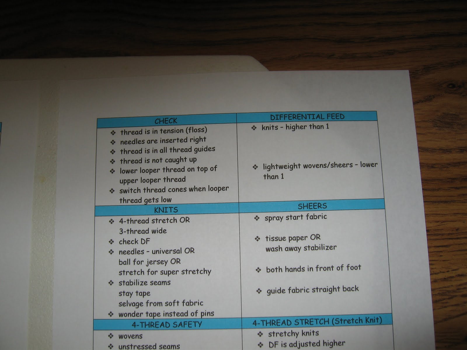 Marian's Creations Serger Cheat Sheet