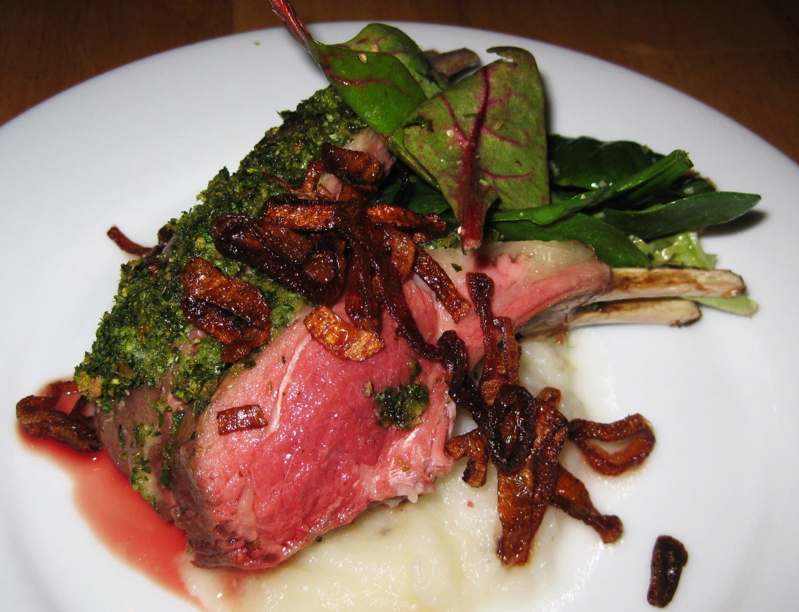 The Joyful Table Rack of Lamb Persillade with Rutabaga Mash and Crispy