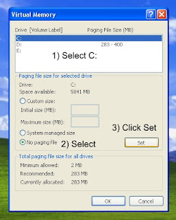 Shift Windows xp Page file virtual memory