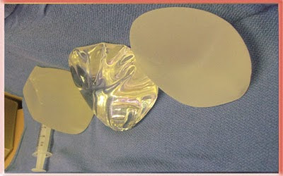 Oblique upper view standing upright Saline, Silicone Gel and Cohesive Silicone Gel