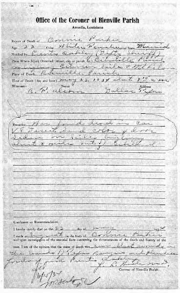 Bonnie Parker's autopsy report