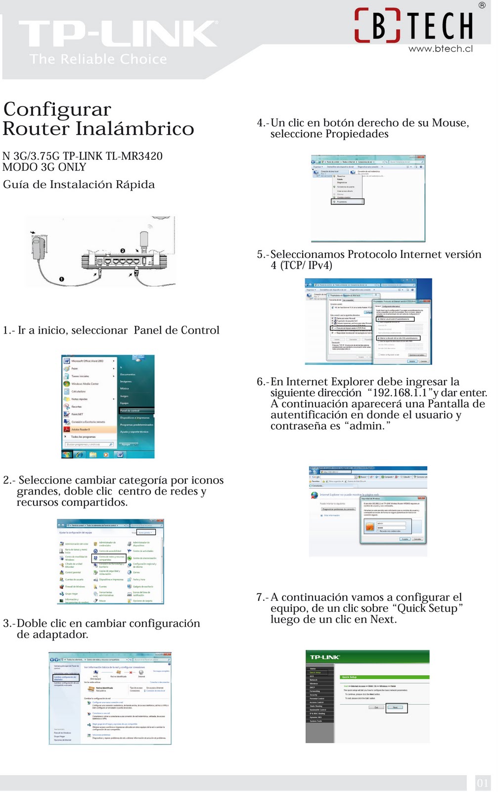 btech Manual de instalación del Router 3G TPLINK TLMR3420