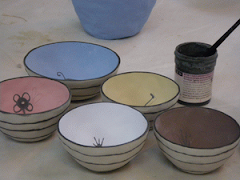 Greenware, painted and decorated