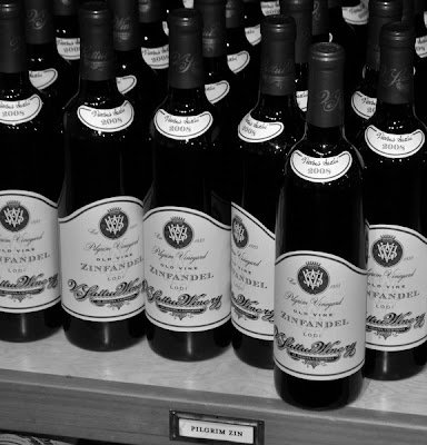 Black and white picture of wine bottles