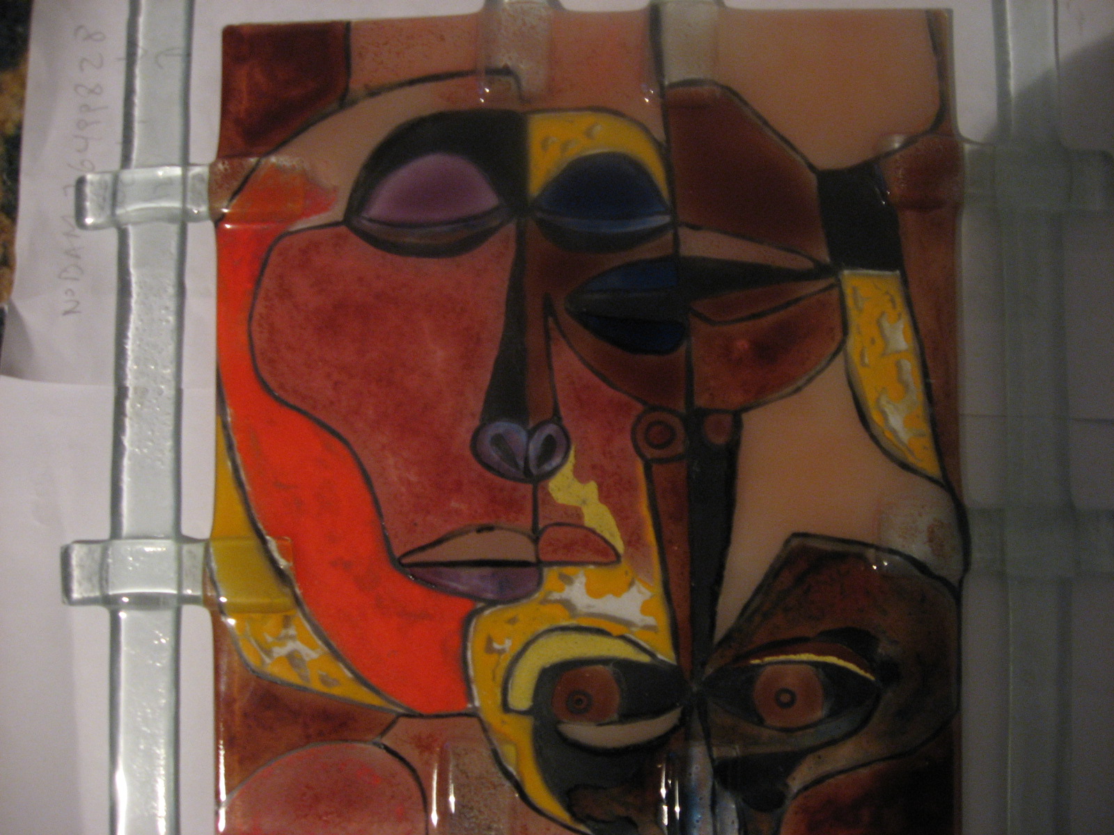 Cuadro Guayasamin dos cabezas 26x27 cm vitrofusion ARTE CRISTALINA