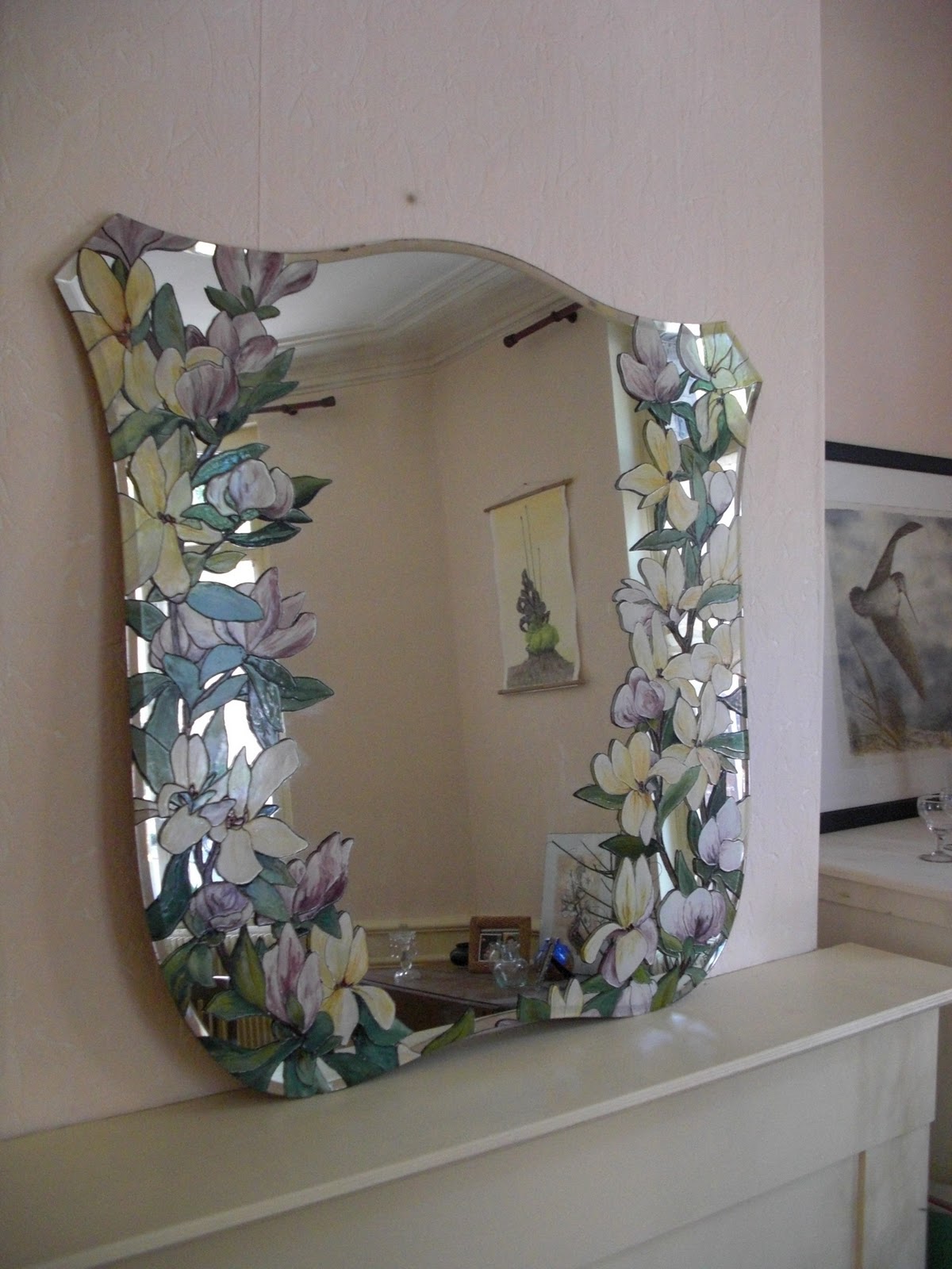 Art et nature L.Bauthier Miroir ancien aux magnolias.