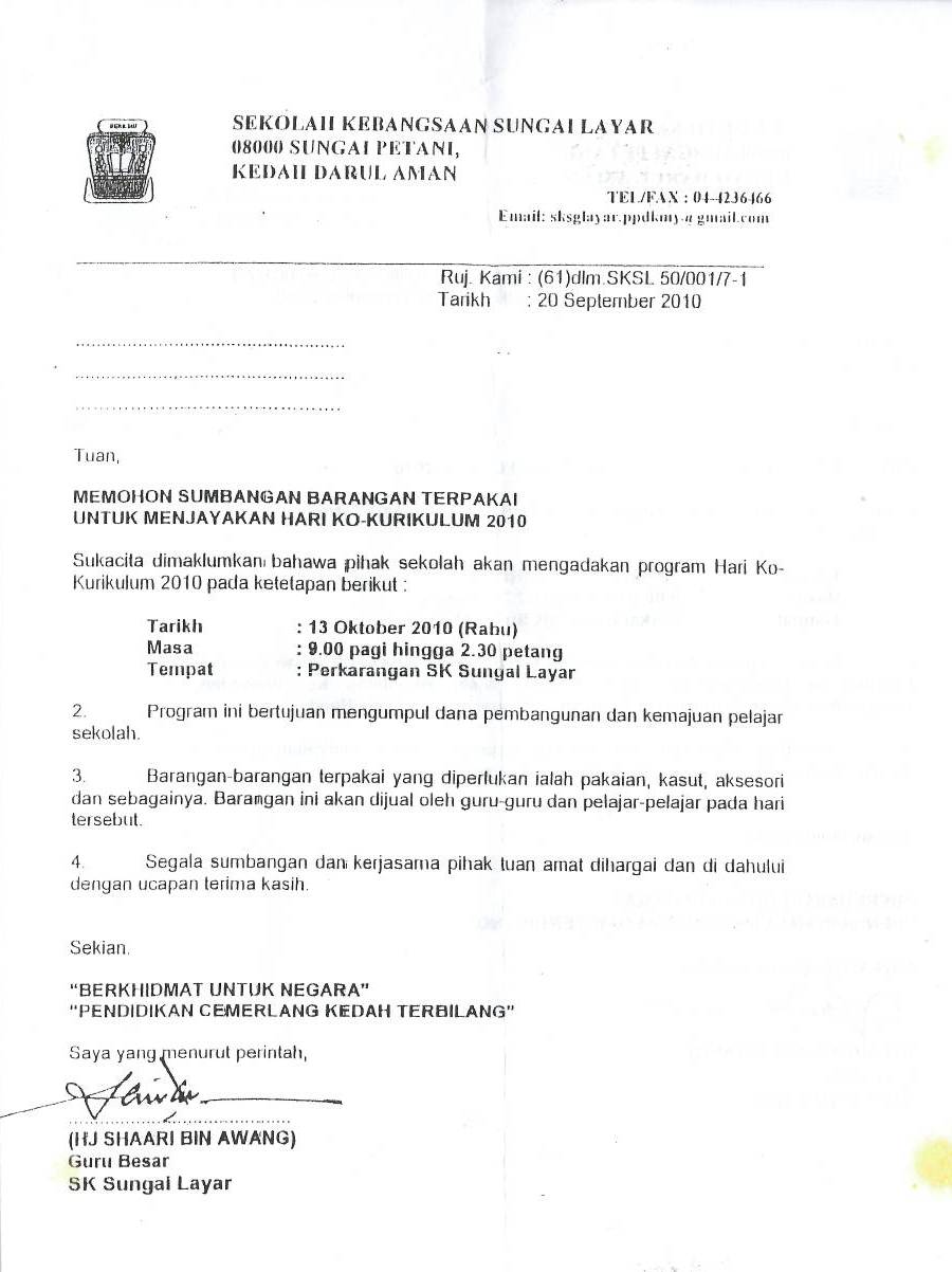 Contoh Surat Memohon Sumbangan Program - Contoh Surat