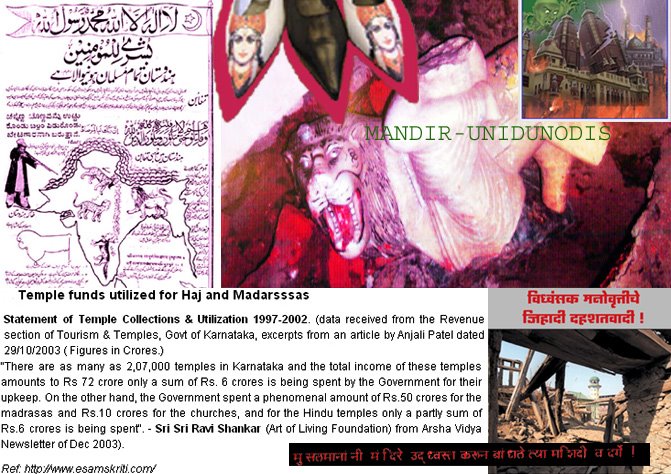 मन्दिरे उद्व्ध्वस्त करुन मशिदि व दर्गे