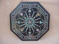 Luxury Table Top in Black Marble Inlay Art Table Top with Semi Precious Stone Art