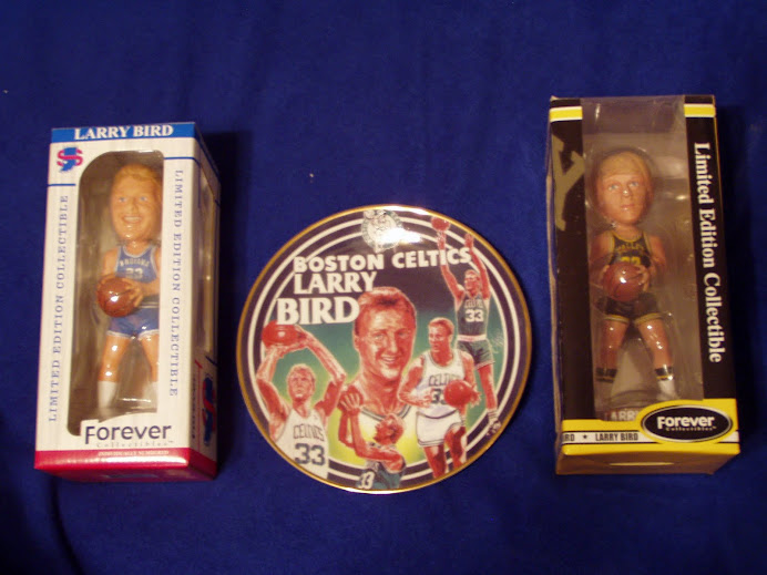 Larry Bird Bobbleheads and plate