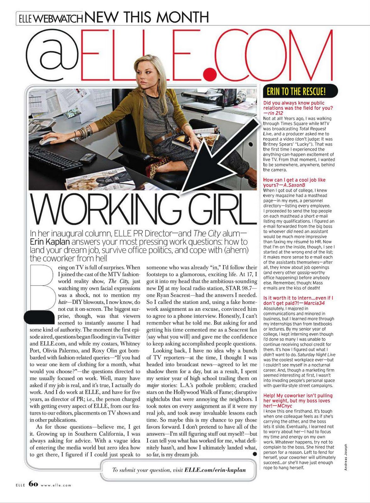 Hills Freak Erin Kaplan Working Girl From the Feb 2011 Issue of Elle