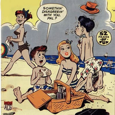 Cookie Comics by Dan Gordon -- Cookie, Jitterbuck and Angelpuss have a picnic at the beach