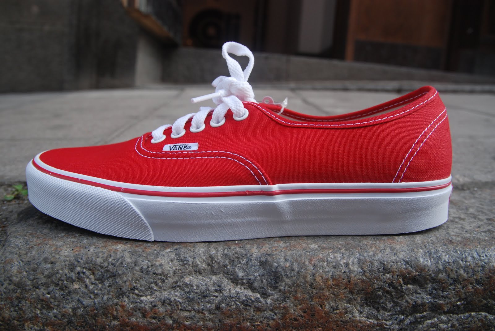 vans authentic red on feet