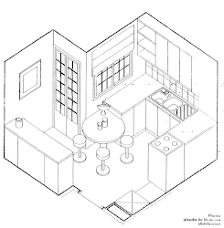 Perspectiva Interior Del Dibujo De Bosquejo Del Esquema De La Casa