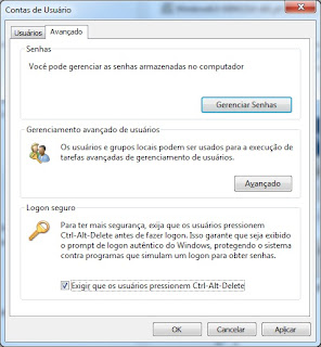 Contas de usuário.