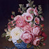 classical floral still life with bluebirds roses hollyhocks spode
porcelain bowl