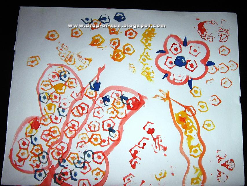 Bubble wrap & okra block printing Artsy Craftsy Mom