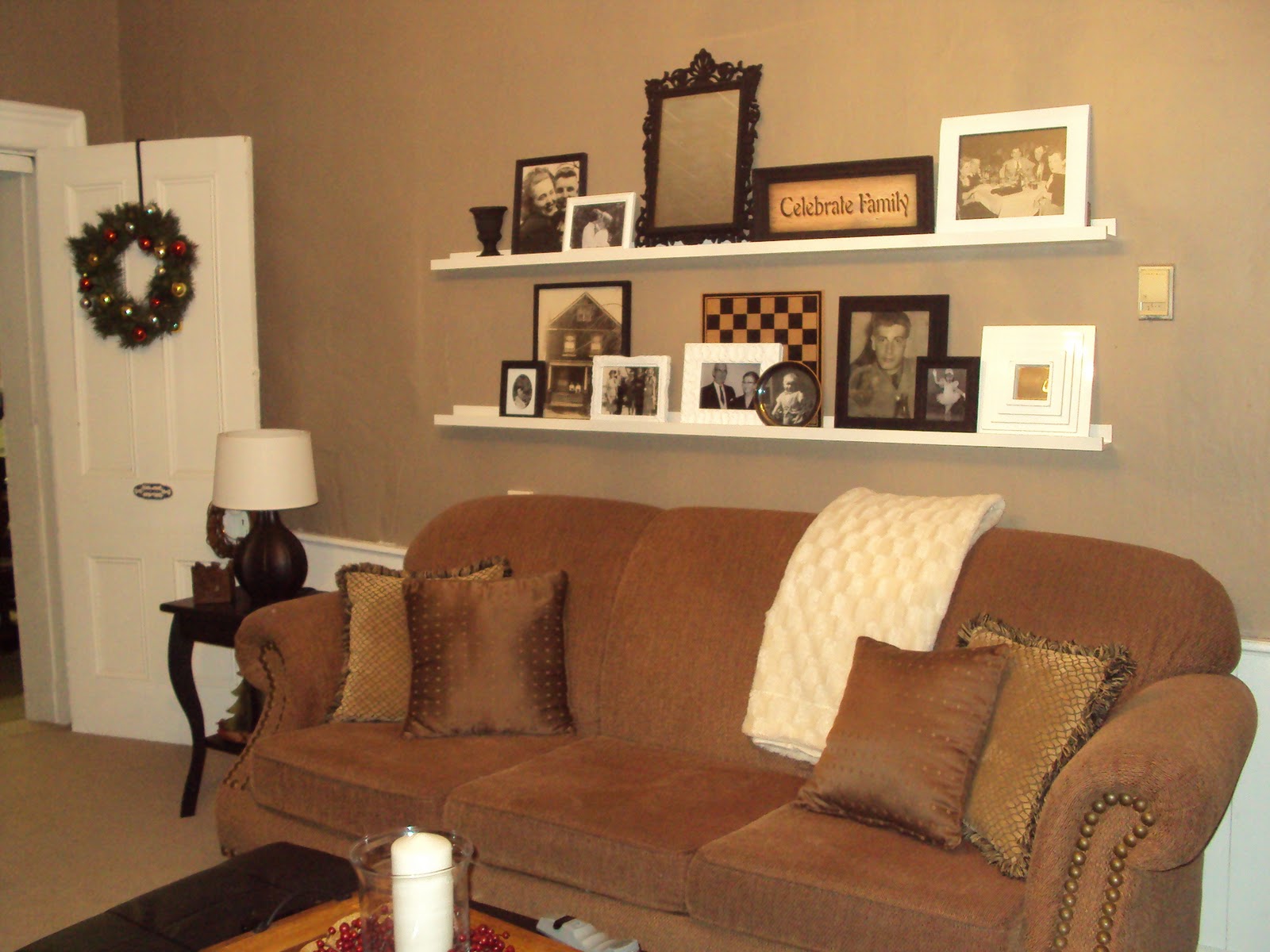 Ashley's Thrifty Living The Shelves Behind the Couch....