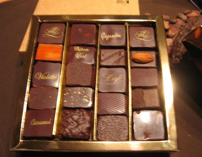 Chcolates with titles at the Paris Salon du Chocolat