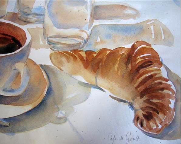 Watercolor of a Paris croissant