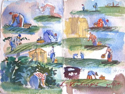 Grape picker watercolor sketches