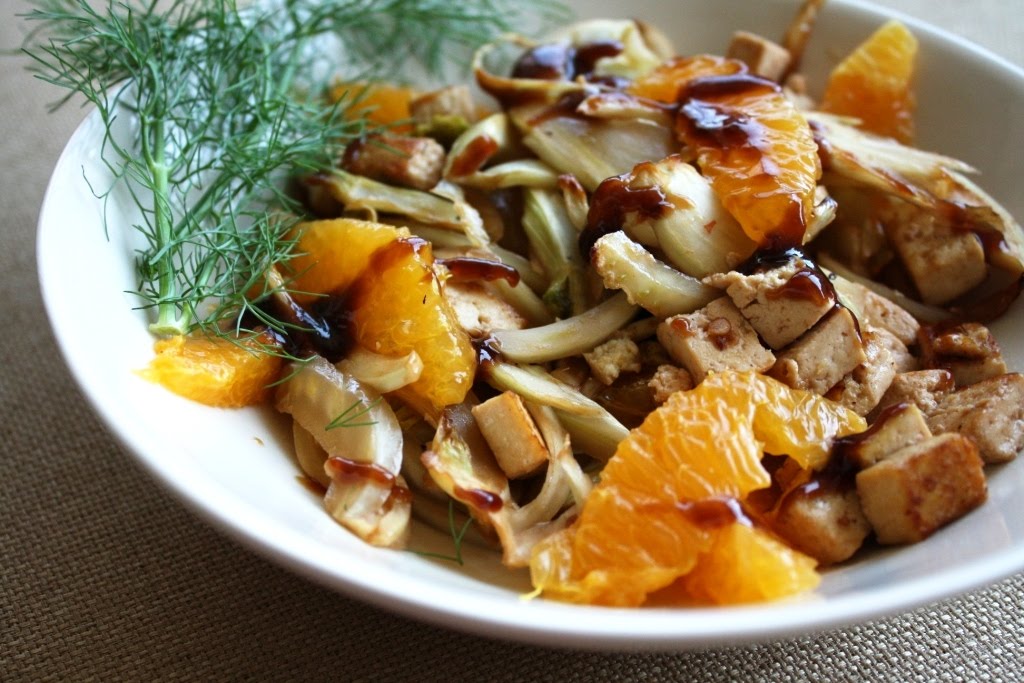 Mango & Tomato Roasted Fennel with Tofu and Oranges