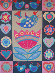 bird painting folk tulip acrylic canvas prints quilt colors