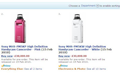 Pricing of Sony MHS-PM5K on Amazon.co.uk, £30,000 is unlikely to be the final price!