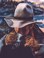 Western Novel blog article with Cowboy drinking coffee