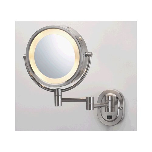 Lighted Makeup Mirror Wall 8" Brushed Nickel Finish Dual Sided