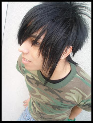 Picture of Short Red Highlights Black Wispy Hairstyle Emo Boy Hairstyles 