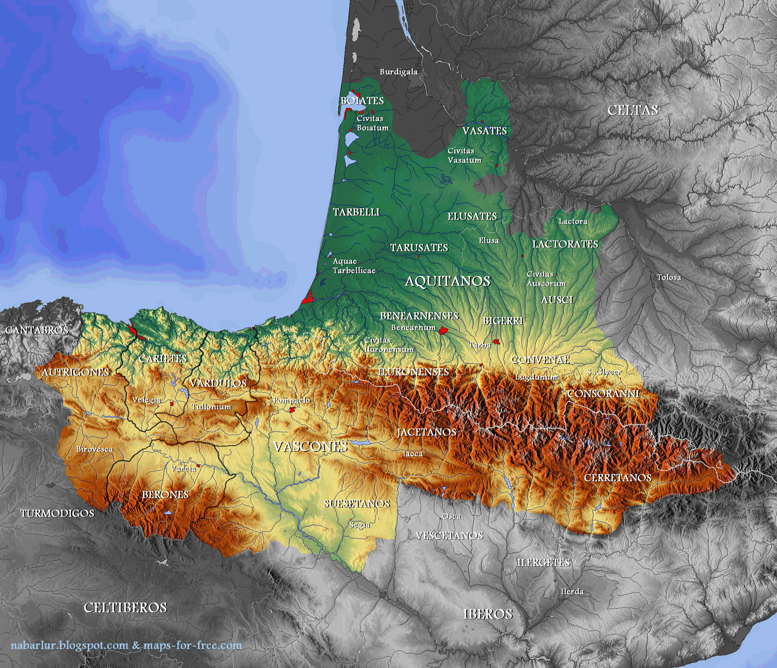 Nabarlur Vasconia a la llegada de los romanos.