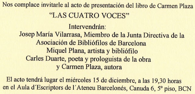 Presentación del libro LAS CUATRO VOCES de Carmen Plaza.