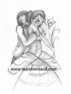 une illustration de mariages avec des mariés noirs, une femme qui tient des arômes dans les mains et l'homme qui enlace sa femme, une illustration remplie d'amour par l'illustratrice laure phelipon
