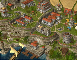 Grepolis town buildings level 3 with library and tower