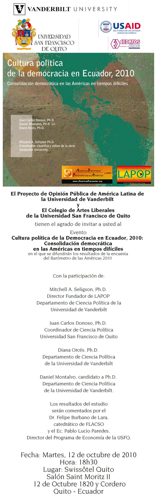 Evento USFQ: Cultura Política de la Democracia en Ecuador 2010