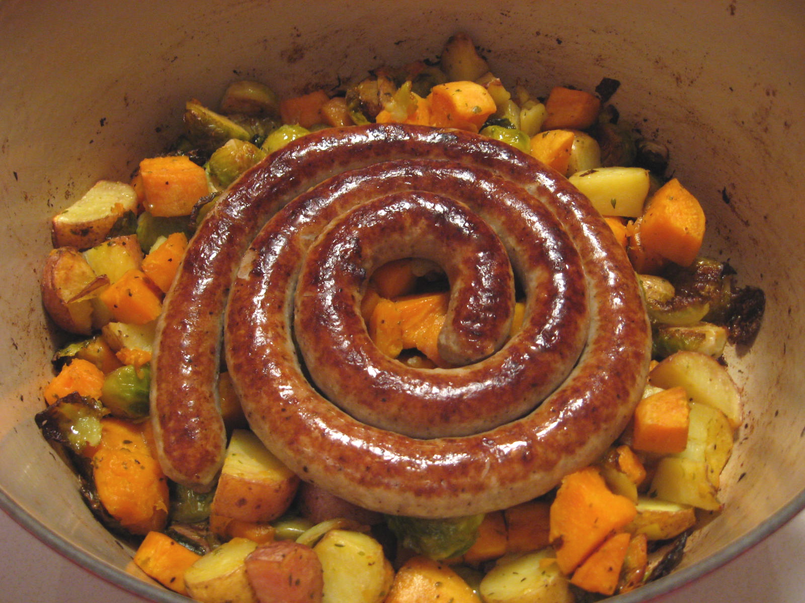 Passionate Perseverance rope sausage w/roasted root vegetables